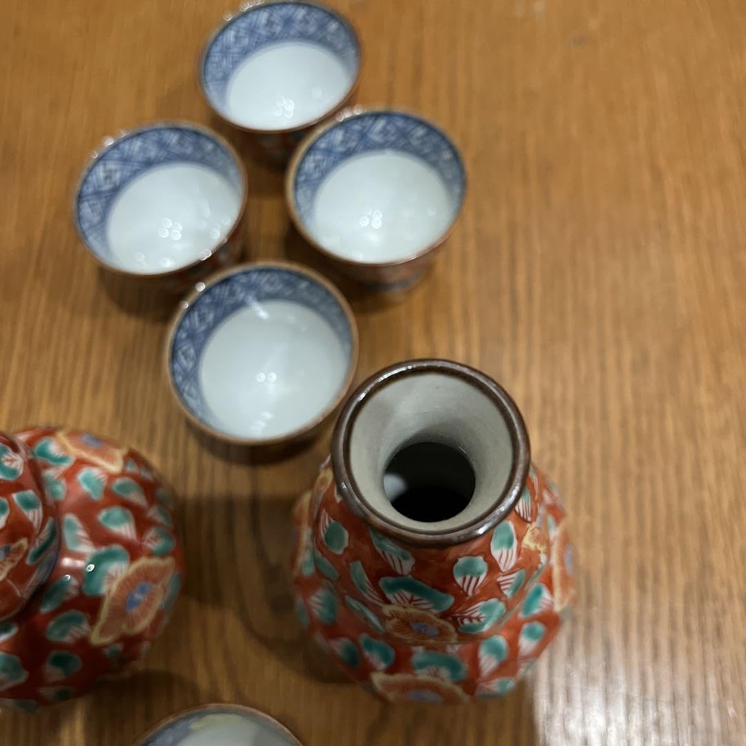 清水焼 平安壱楽 赤濃牡丹唐草 徳利2個、お猪口5個 有田焼 - 有田焼